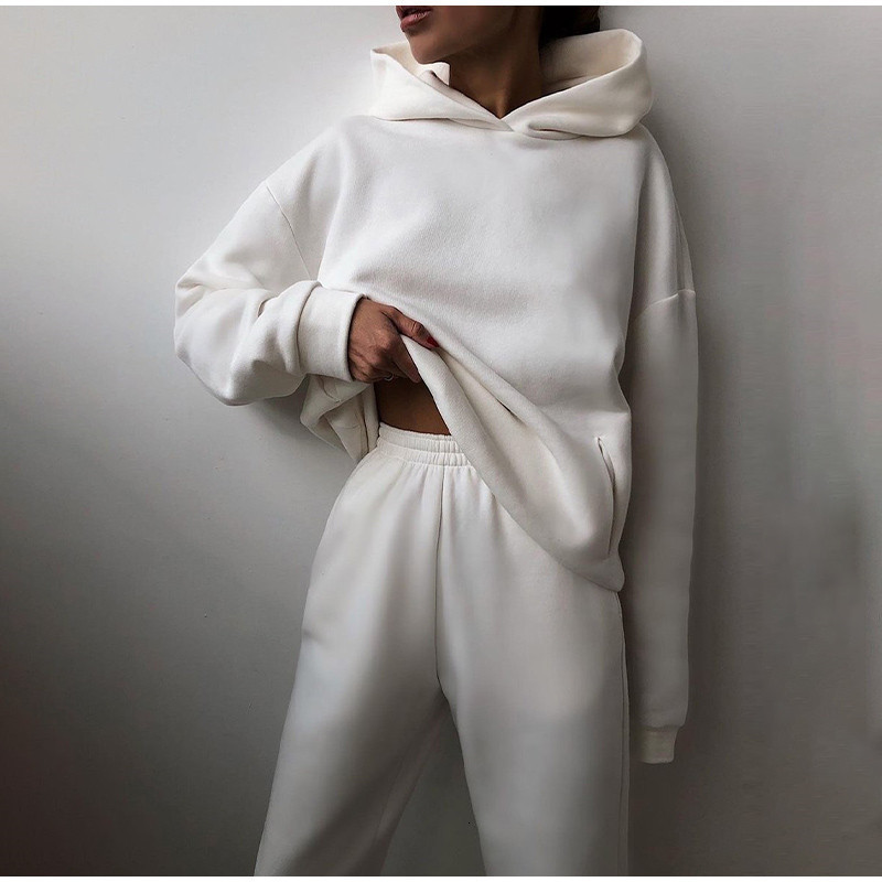 Womens Tracksuits Women Solid Color Tracksuit Casual Warm Long Sleeve Sweatshirt Jogger Pants Two Piece Sets Winter HoodiesPants Sport Suits 230113