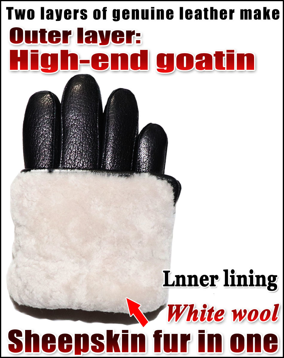 Fingerless Gloves Deerskin Pattern Male Leather Gloves Sheepskinfur in one Gloves Female Goatskin Sheep Fur Wool Gloves Winter Thickening Warm 230113