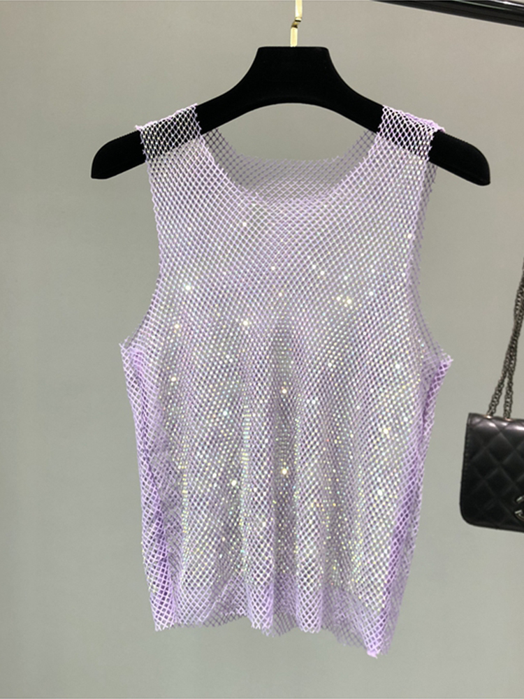 Women s Tanks Camis Crystal Beading Shiny Party Club Sexy Hollow Out Diamonds Stamping Winky Sleeveless Vest 230112