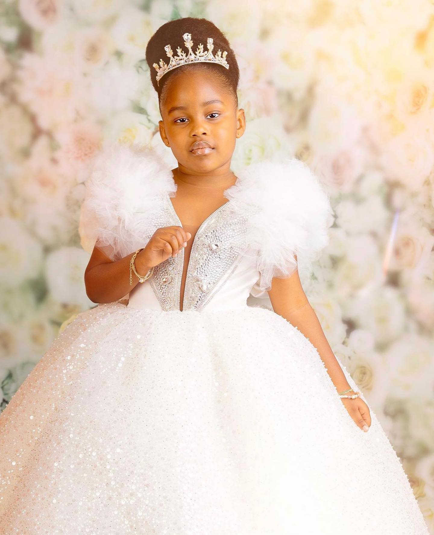 White Sequined Ball Gown Flower Girls Dresses for Wedding Girl Pageant Dress Kids Party Prom Birthday for Photoshoot