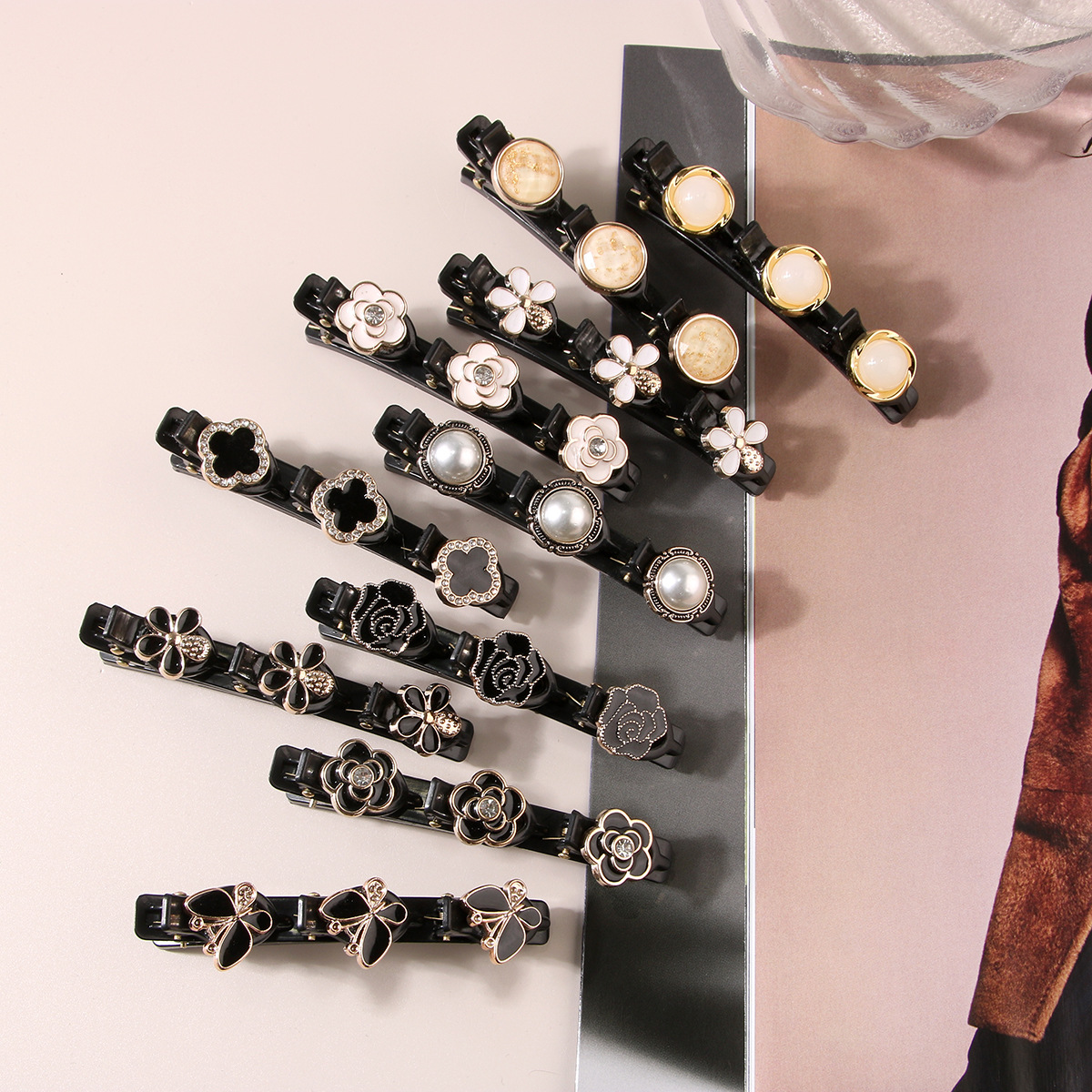 Women Girl Ribbon Elegant Flower Pearls Braid Hairpins Sweet Hair Decorate Clips Bangs Hold Barrettes Headband Fashion Hair Accessories 1325
