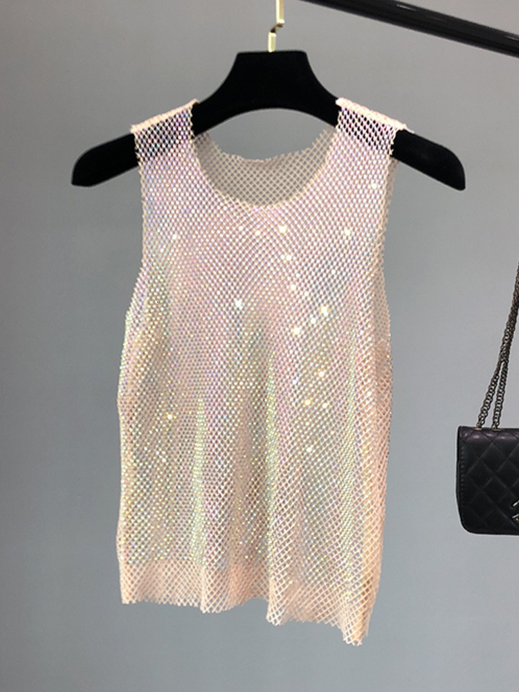 Women s Tanks Camis Crystal Beading Shiny Party Club Sexy Hollow Out Diamonds Stamping Winky Sleeveless Vest 230112