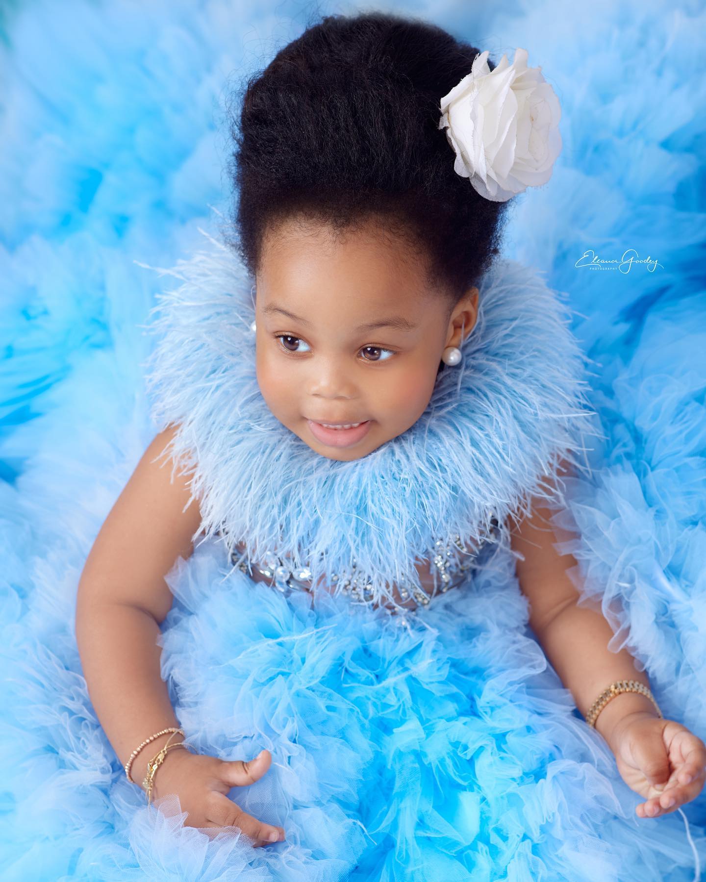 Feahter Girl Pageant Dress Flower Girls Dresses for Wedding Light Sky Blue Kids Ruffles Party Birthday Gowns for Photoshoot