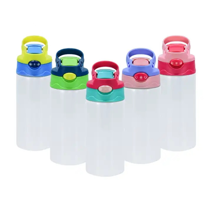 USA Local warehouse 12oz Sublimation Water Bottle Straight Kids Tumbler for Children 350ml Blank white Stainless Steel flip top Sippy Cup 50pcs/case