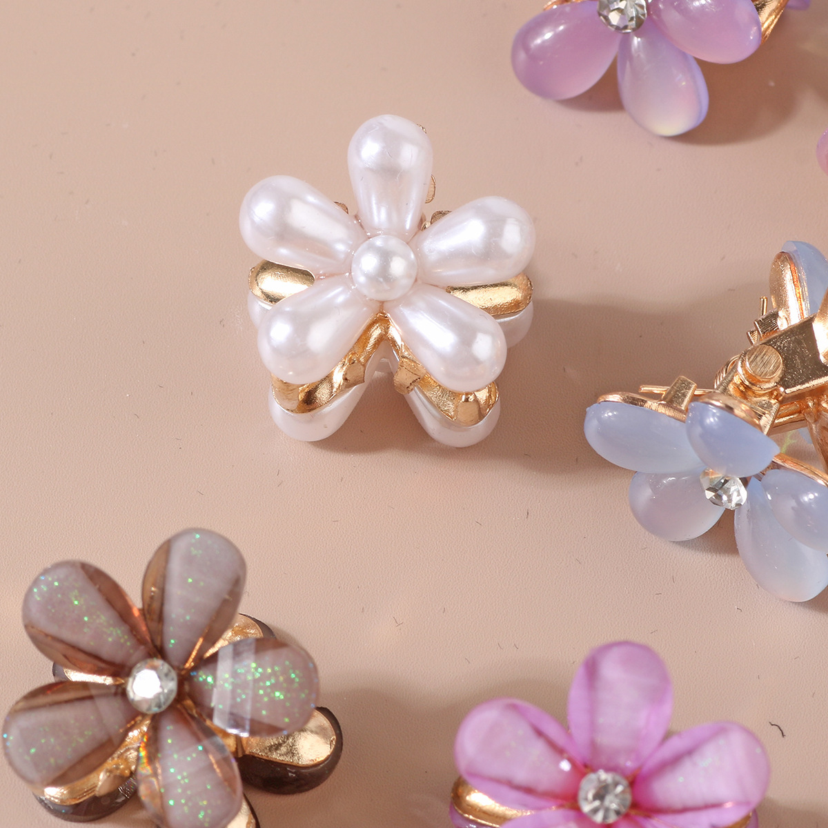 Double Side Crystal Flower Hair Claw Ribbon Rhinestones Alloy Hair Clamp for Girls Sweet Summer Side Clip Hairs Styling Accessories 1328