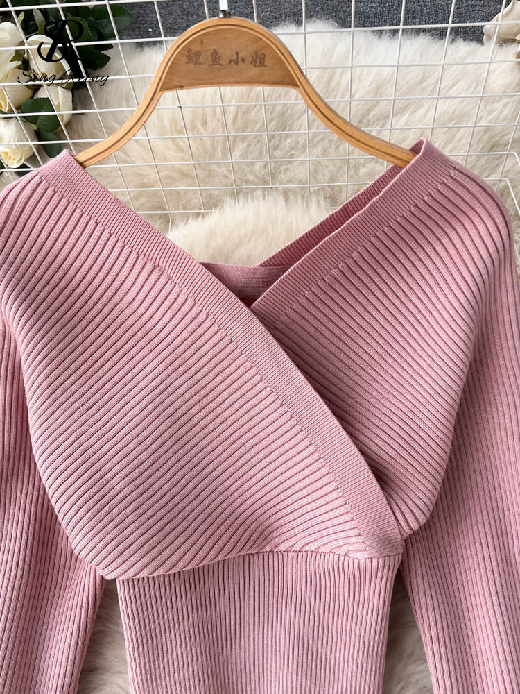Womens Tracksuits SINGREINY Winter Casual Knitted Two Pieces Sutis V Neck Long Sleeve Sweater Elastic Pants Sets Women 230113