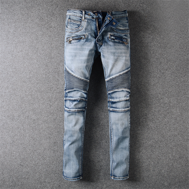 Mens Jeans For Guys Rip Slim Fit Skinny Man Pants Orange Star Patches Wearing Biker Denim Stretch Cult Stretch Motorcycle Trendy Long Straight Hip Hop