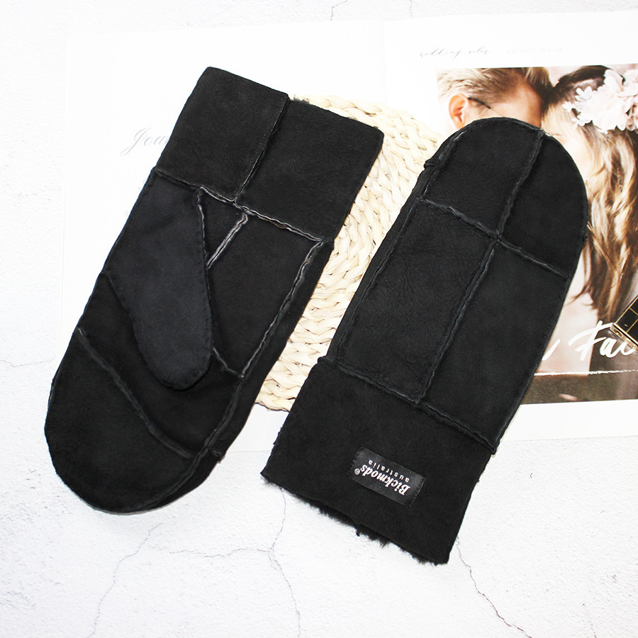 Fingerless Gloves Sheepskin Fur Gloves Womens Winter Cold Warm Mens Leather Thicken Mittens Hand Sewn Black Sheepskin Wool 230113
