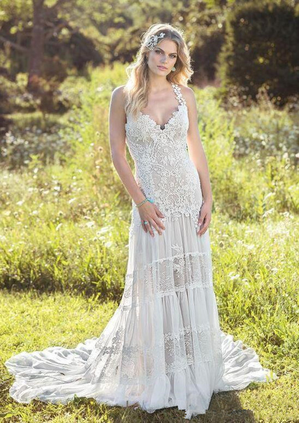 Vintage Bohemian a-line Wedding Dresses 2023 Retro Crochet Lace Backless Summer Holiday Beach Country Bridal Gowns Robes