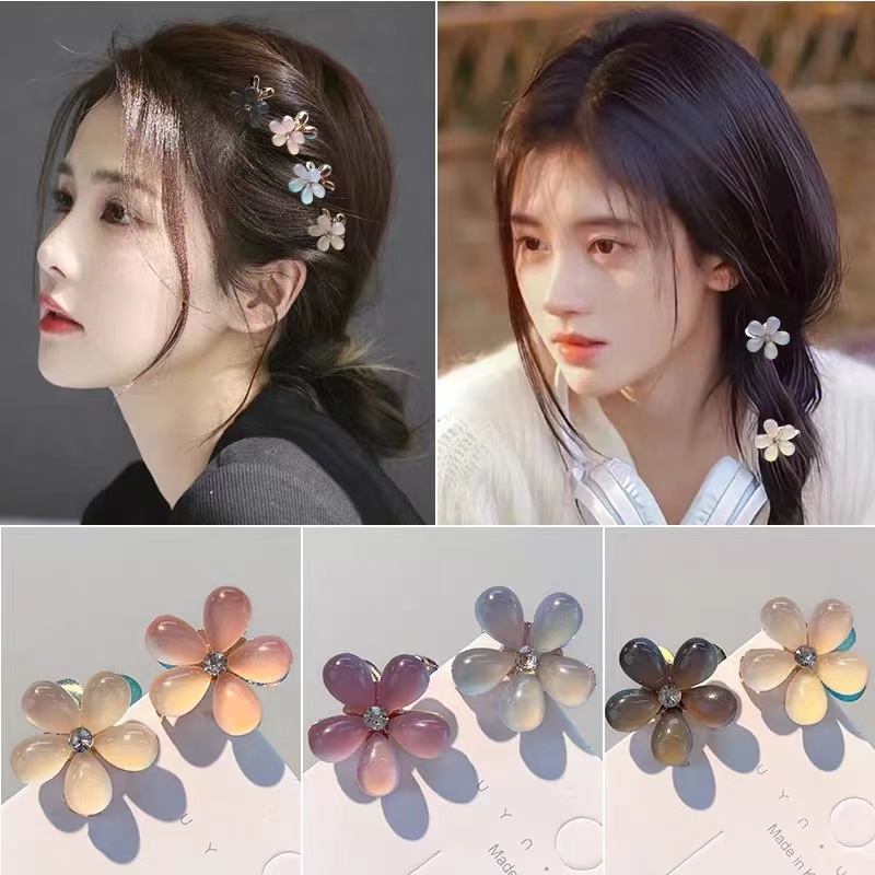 Double Side Crystal Flower Hair Claw Ribbon Rhinestones Alloy Hair Clamp for Girls Sweet Summer Side Clip Hairs Styling Accessories 1328