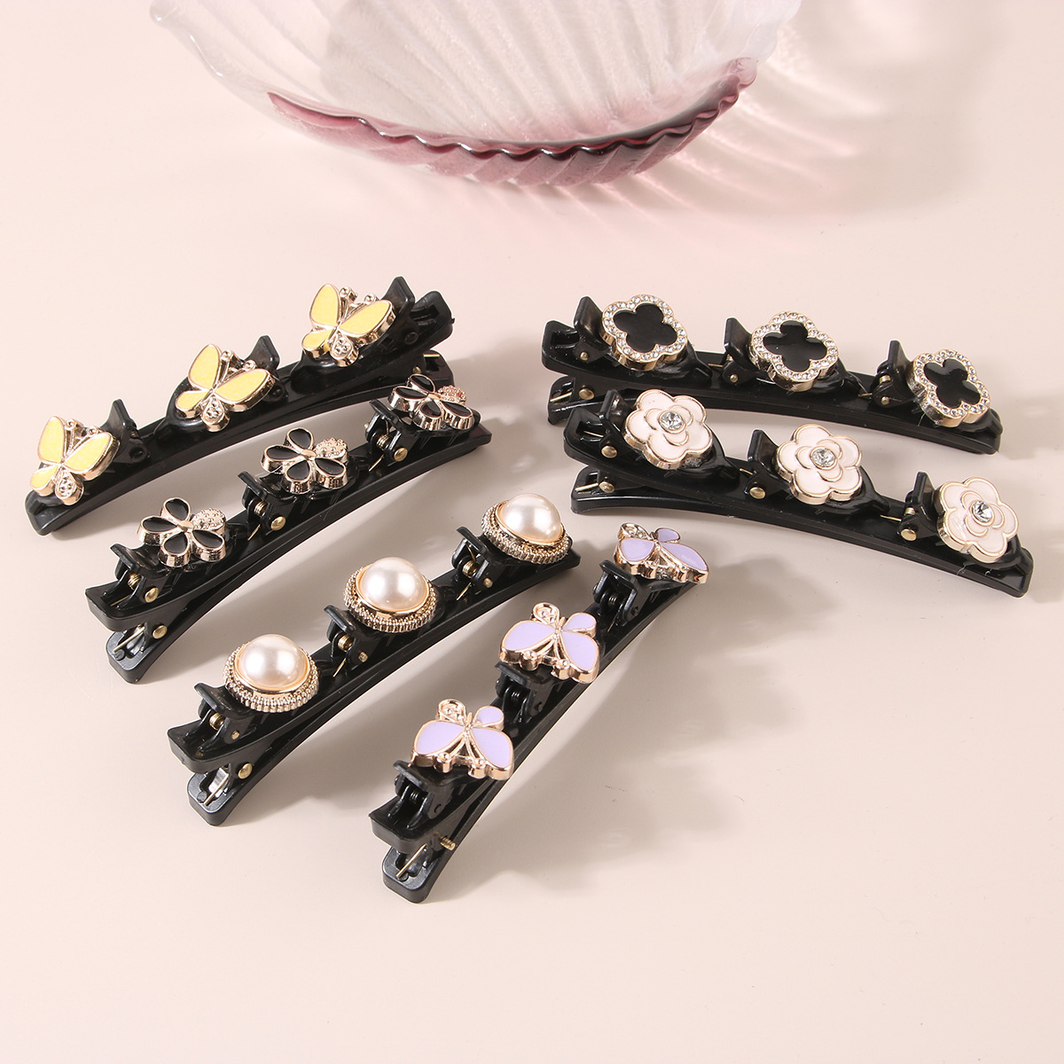 Women Girl Ribbon Elegant Flower Pearls Braid Hairpins Sweet Hair Decorate Clips Bangs Hold Barrettes Headband Fashion Hair Accessories 1325