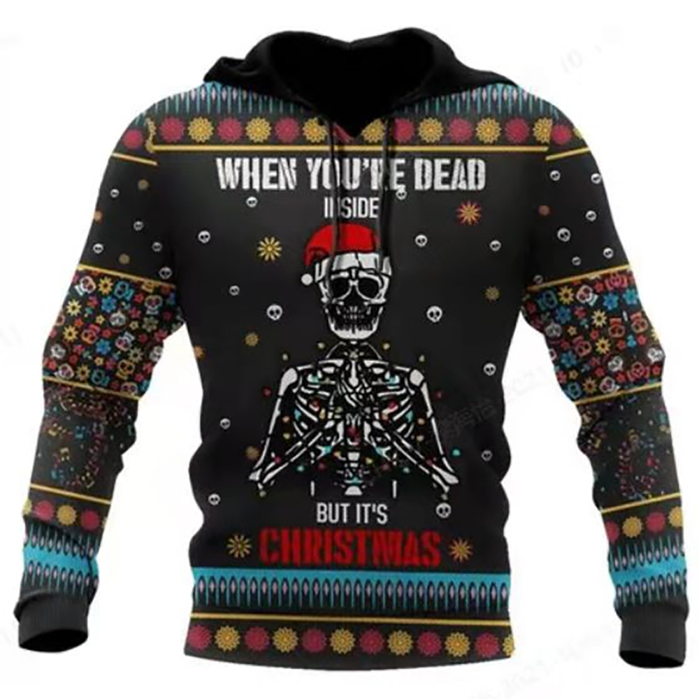 Mens Hoodies Sweatshirts Christmas Skull Print Hooded Fashion Boutique Pattern Jackets Coat Autumn Street Trend Women Oversized Pullover 230113
