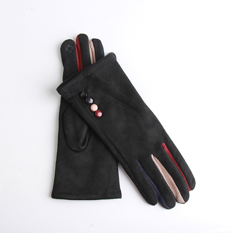 Fingerless Gloves Winter Female Single Layer Warm Cashmere Full Finger Button Cycling Mittens Women Suede Leather Touch Screen Driving Gloves J23 2301