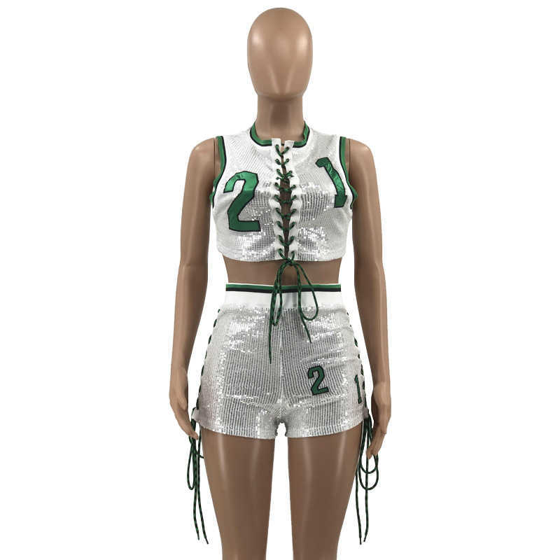 Two Piece Dress Echoine Sequin Bandage Sleeveless Tank Top Shorts Set Two Piece Set Outfits Street Women Party Club T230113