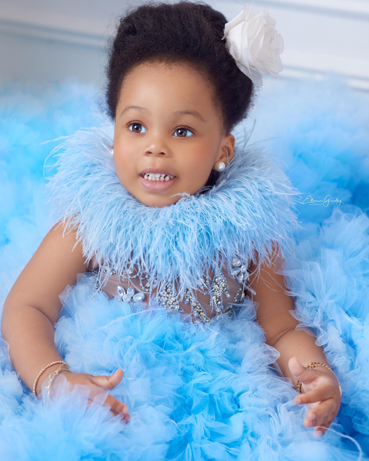 Feahter Girl Pageant Dress Flower Girls Dresses for Wedding Light Sky Blue Kids Ruffles Party Birthday Gowns for Photoshoot