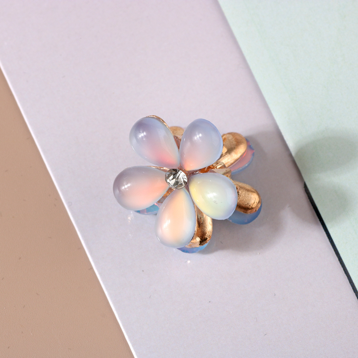 Double Side Crystal Flower Hair Claw Ribbon Rhinestones Alloy Hair Clamp for Girls Sweet Summer Side Clip Hairs Styling Accessories 1328
