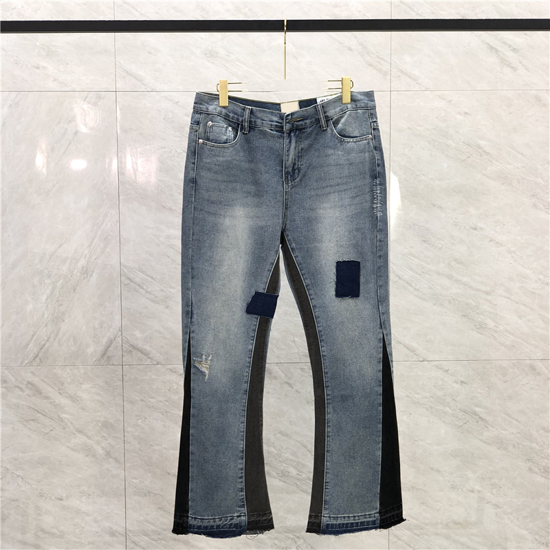 23SS Men USA Autumn Winter Zipper Denim Pants Bell Flare Broken Patchwork Jeans High street Trousers, Type a
23SS Men USA Autumn Winter Zipper Denim Pants Bell Flare Broken Patchwork Jeans High street Trousers, Type a