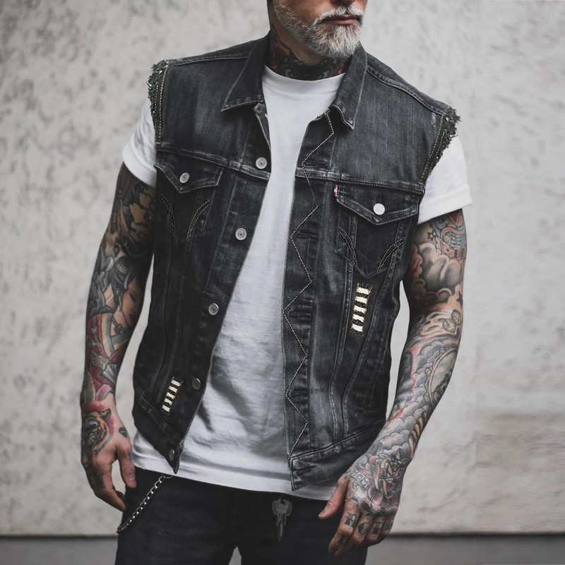 Men s Vests Mens Motorcycle Skull Print Hip Hop Punk Rock Biker Denim Waistcoat Hole Ripped Cotton Sleevless Jean Jacket Coat 230112