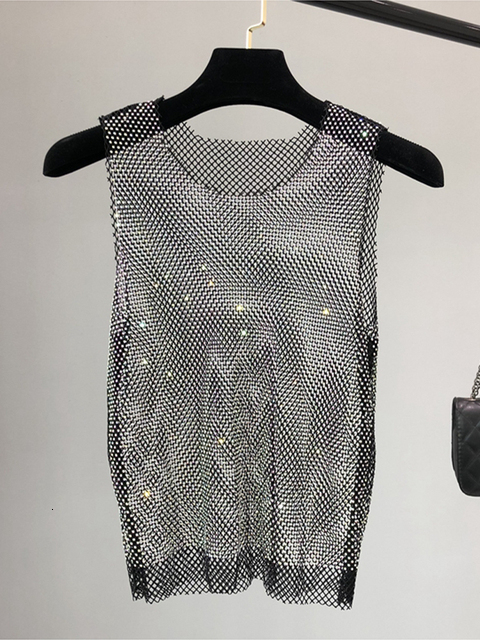 Women s Tanks Camis Crystal Beading Shiny Party Club Sexy Hollow Out Diamonds Stamping Winky Sleeveless Vest 230112