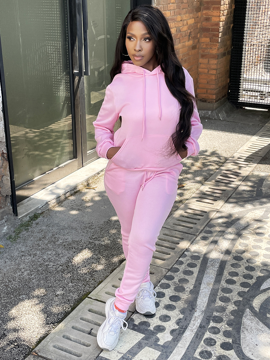Womens Tracksuits LW Autumn Two Piece Women Workout Suits Hooded Kangaroo Pocket Drawstring Tracksuit Set Sporty HoodieLeggings Matching Outfits 23011