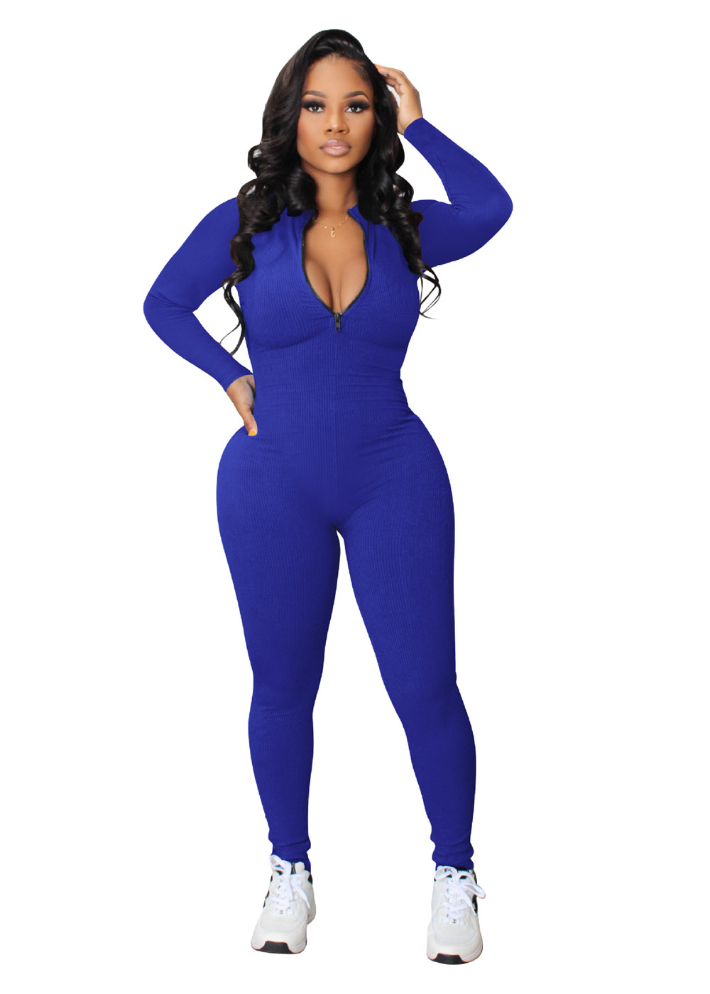 Fall Winter Knitted Ribbed Jumpsuits Women Long Sleeve Bodycon Rompers Solid Zipper Jumpsuits One Piece Outfits Skinny Overalls leggings Casual Street