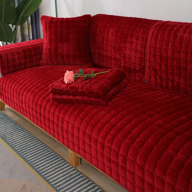 Chair Covers Sofa Plush Nonslip Thickened Cushion Flannel Couch Cover Universal Solid Color Dustproof Seat 230113