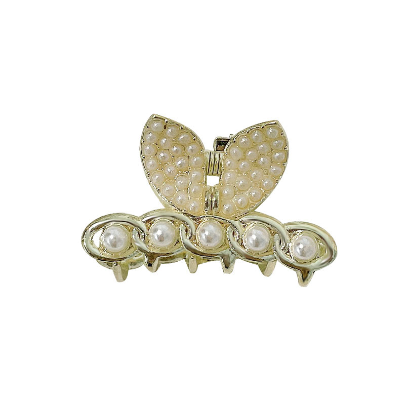 Geometric Alloy Mini Pearl Ribbon Hair Claw Crab Clip for Women Girls Gold Hollow Small Hairs Clips Shark Fashion Hair Accessories 1339
