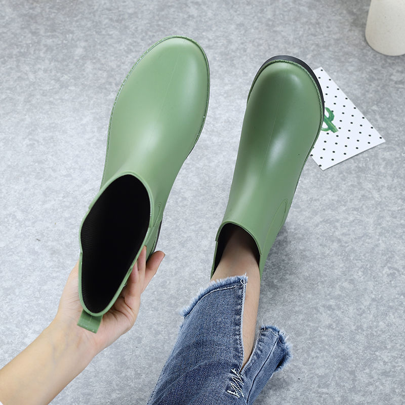 Rain Boots y Green Woman Waterproof shoes Ladies MidCalf Plain Color Garden Shoe's Galoshes 230114