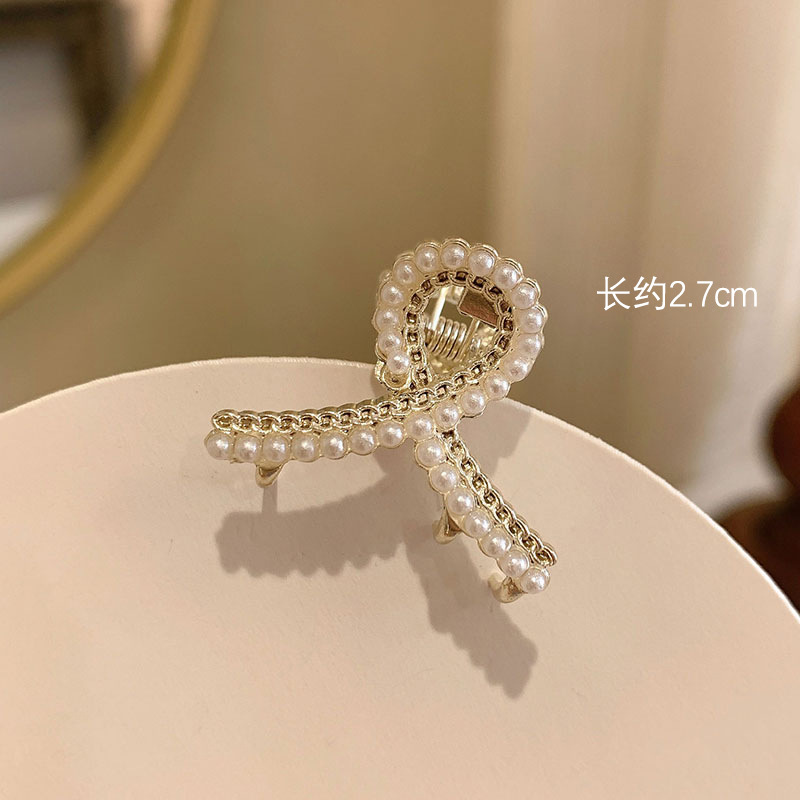 Geometric Alloy Mini Pearl Ribbon Hair Claw Crab Clip for Women Girls Gold Hollow Small Hairs Clips Shark Fashion Hair Accessories 1339