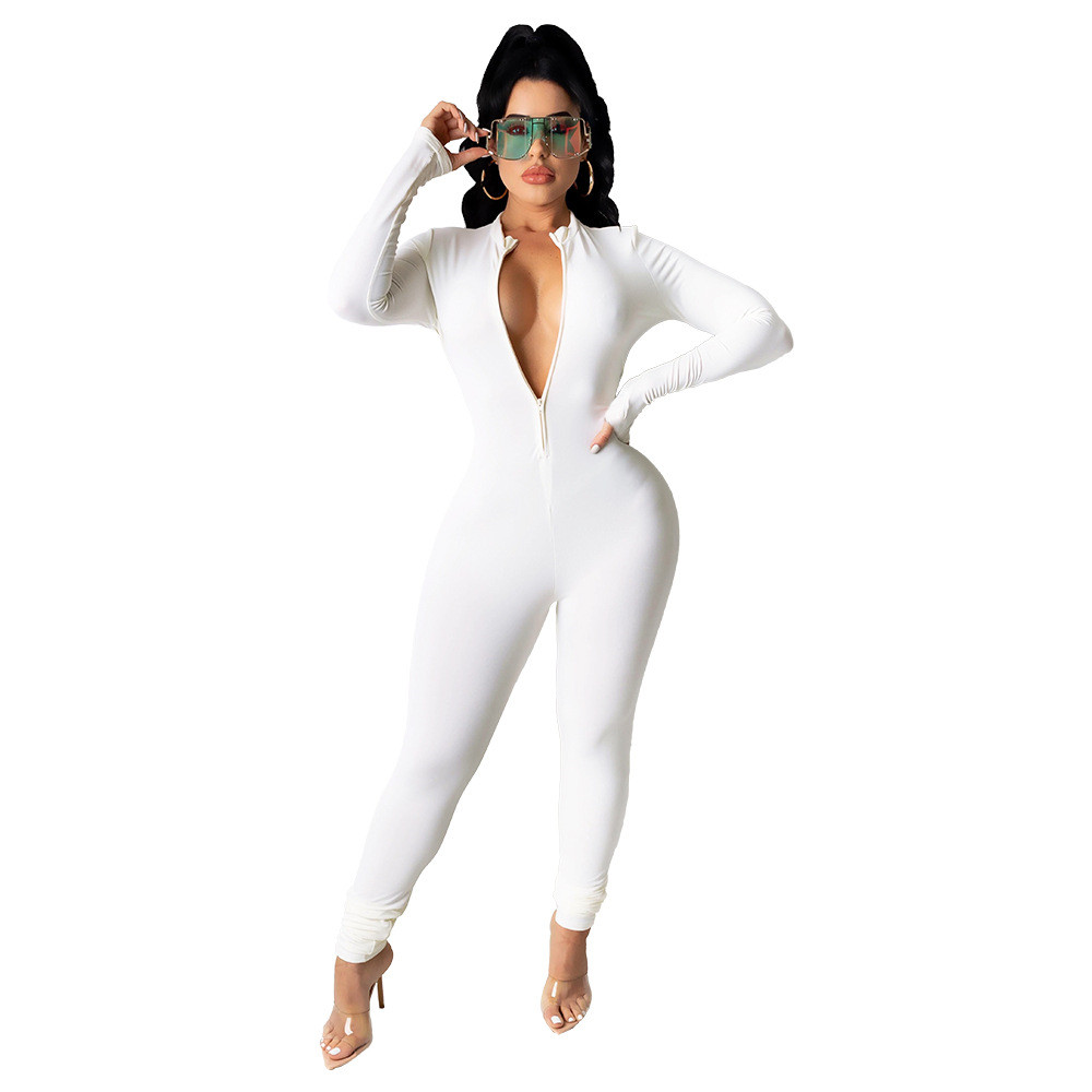 Designer jumpsuits Women Fall Winter Long Sleeve Bodycon Rompers Solid Zipper Jumpsuits One Piece Outfits Skinny Overalls leggings Casual Streetwear 8