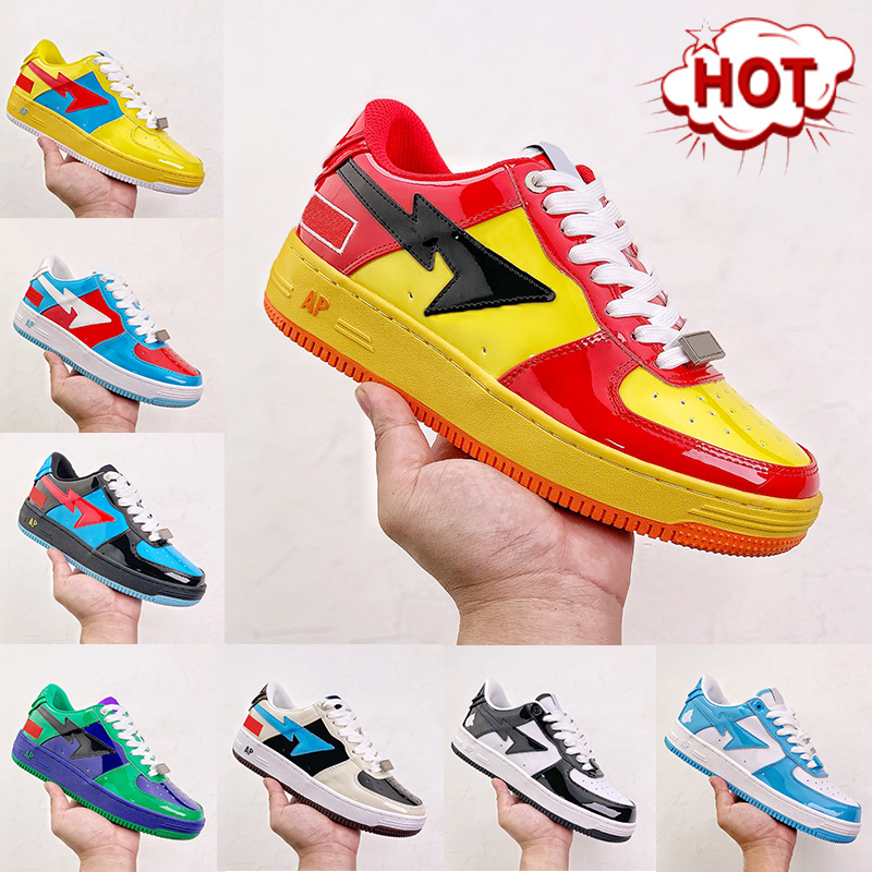 2023 New Apes casual shoes Sta Low designer sneaker Patent Leather Black white Comics yellow blue red White ABC Camo Green beige suede luxury men women sneakers
