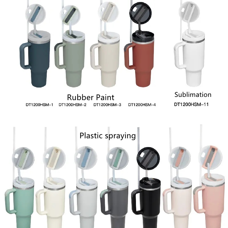 H2 40oz stainless steel tumbler with handle lid straw big capacity beer mug water bottle outdoor camping cup vacuum insulated drinking tumblers
