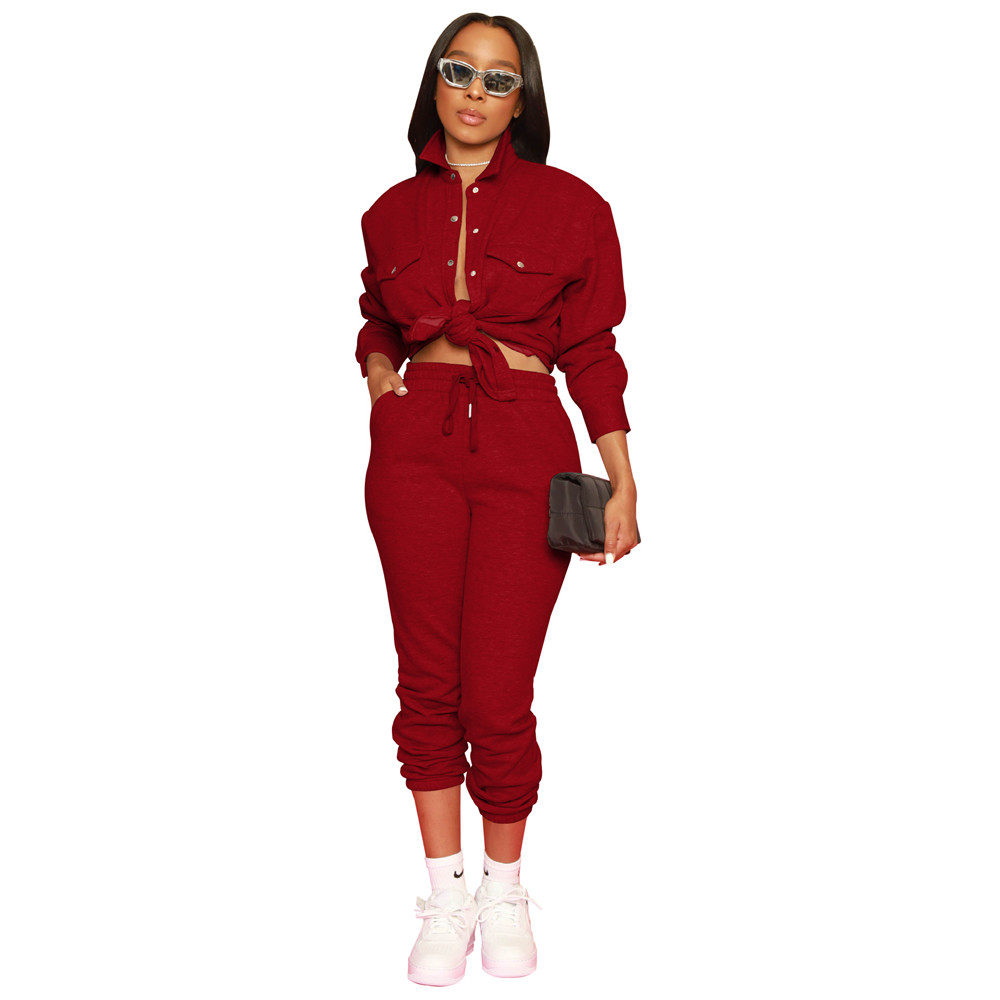 Designer Women Tracksuits Fall Winter Sweatsuits Long Sleeve Turn-down Collar Shirt and Pants Two Piece Sets Solid Outfits Casual jogger suits Sporswe