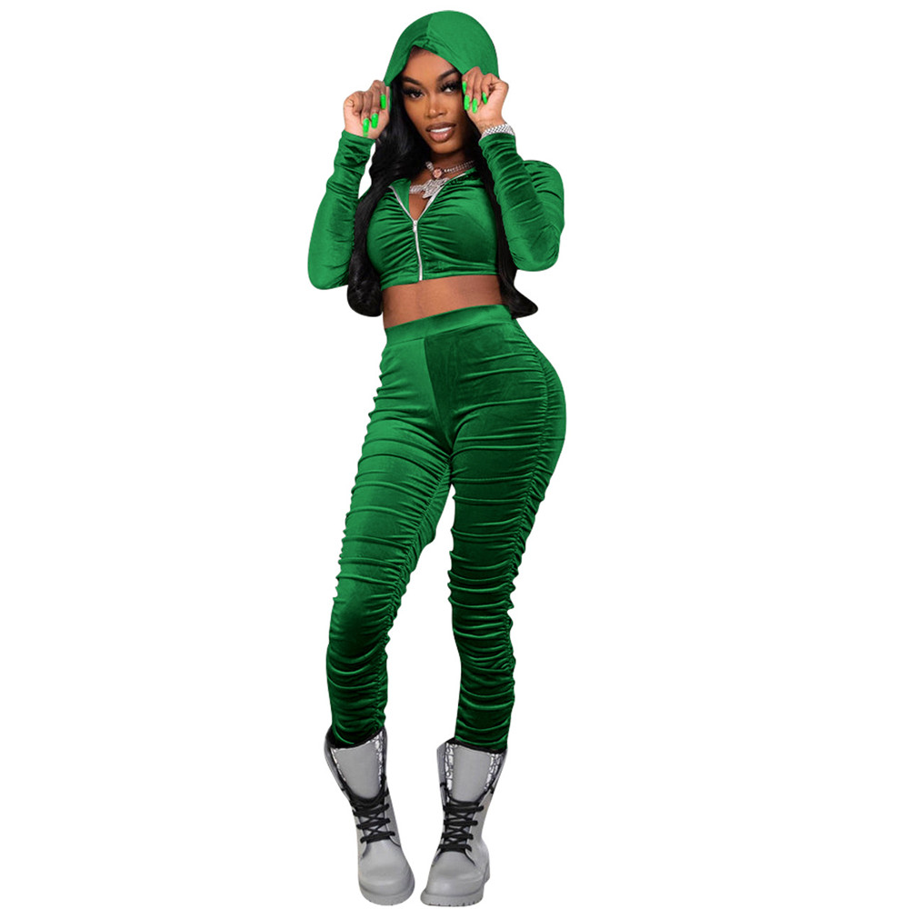 Designer Fall Winter Velvet Tracksuits Women Sweatsuits Long Sleeve Hooded Jacket and Stacked Pants Two Piece Sets Outfits Casual sports suits Sporswe