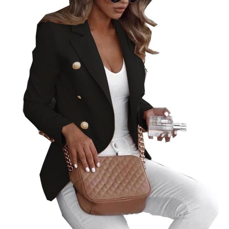 Womens Jackets Ladies Elegant Slim Solid Color Suit Tops Female Long Sleeve Casual Short Coat For Spring Autumn -MX8