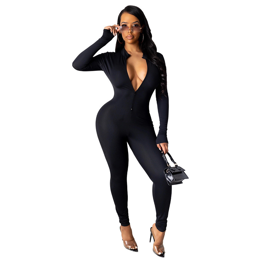 Designer jumpsuits Women Fall Winter Long Sleeve Bodycon Rompers Solid Zipper Jumpsuits One Piece Outfits Skinny Overalls leggings Casual Streetwear 8