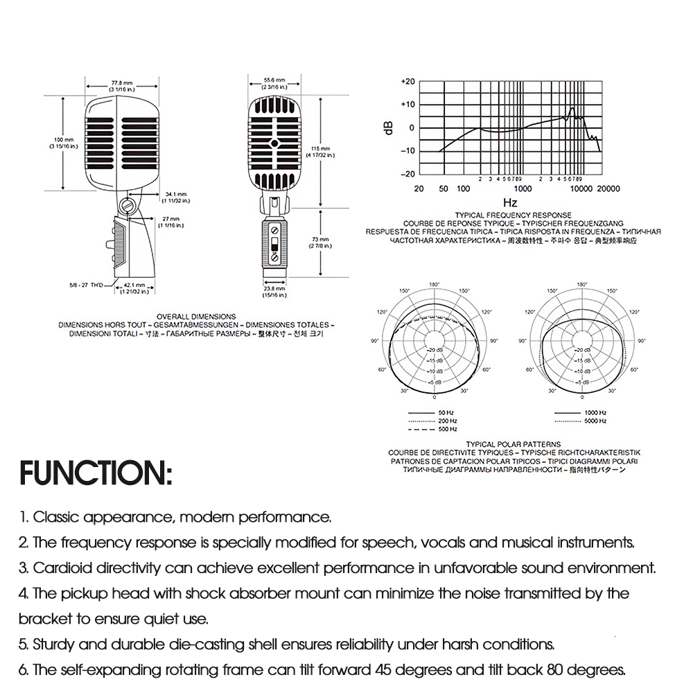 Microphones Vintage Style Microphone for SHURE Simulation Classic Retro Dynamic Vocal Mic Universal Stand Live Permance Karaoke 230113
