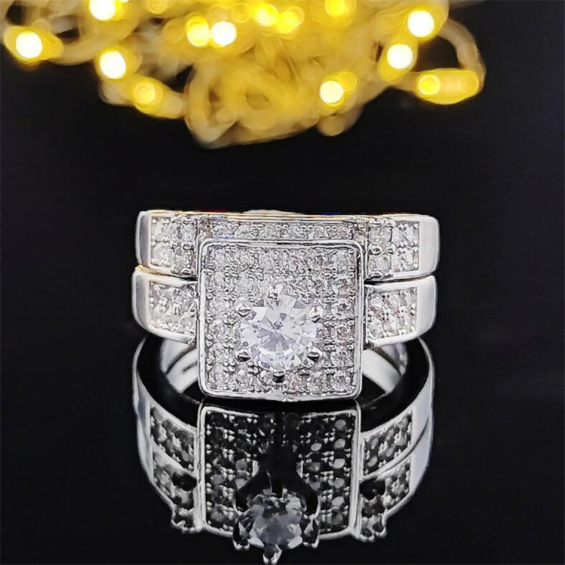Choucong Brand Wedding Rings Luxury Jewelry 925 Sterling Silver Round Cut White Topaz CZ Diamond Gemstones Eternity Party Women Couple Bridal Couple R