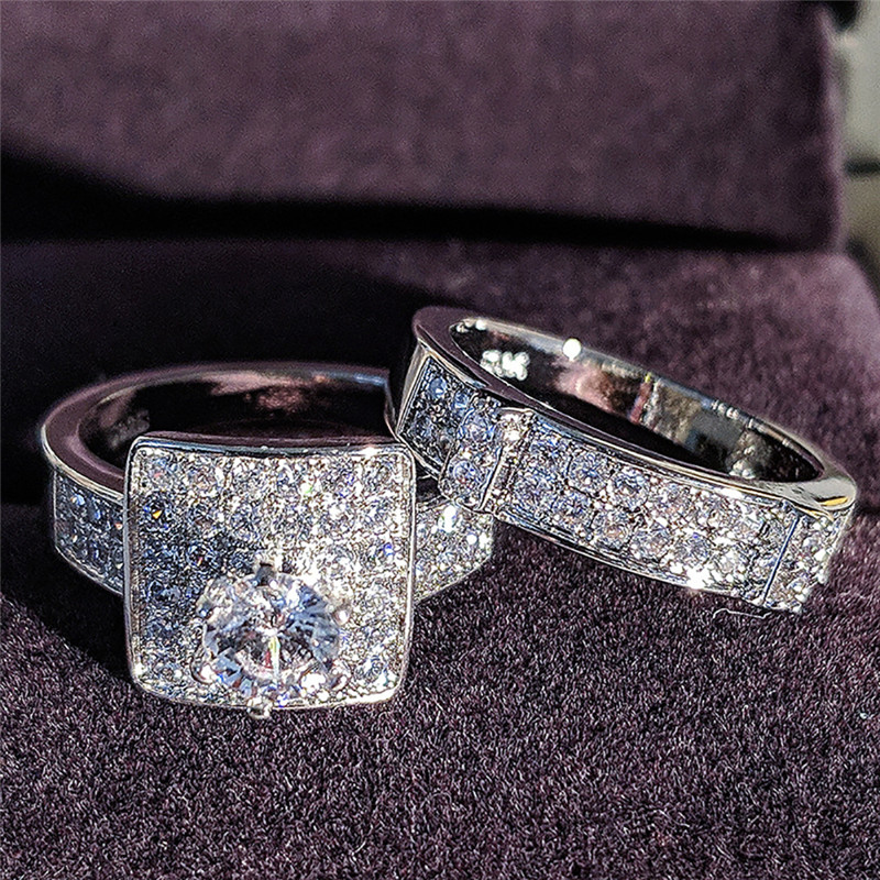 Choucong Brand Wedding Rings Luxury Jewelry 925 Sterling Silver Round Cut White Topaz CZ Diamond Gemstones Eternity Party Women Couple Bridal Couple R