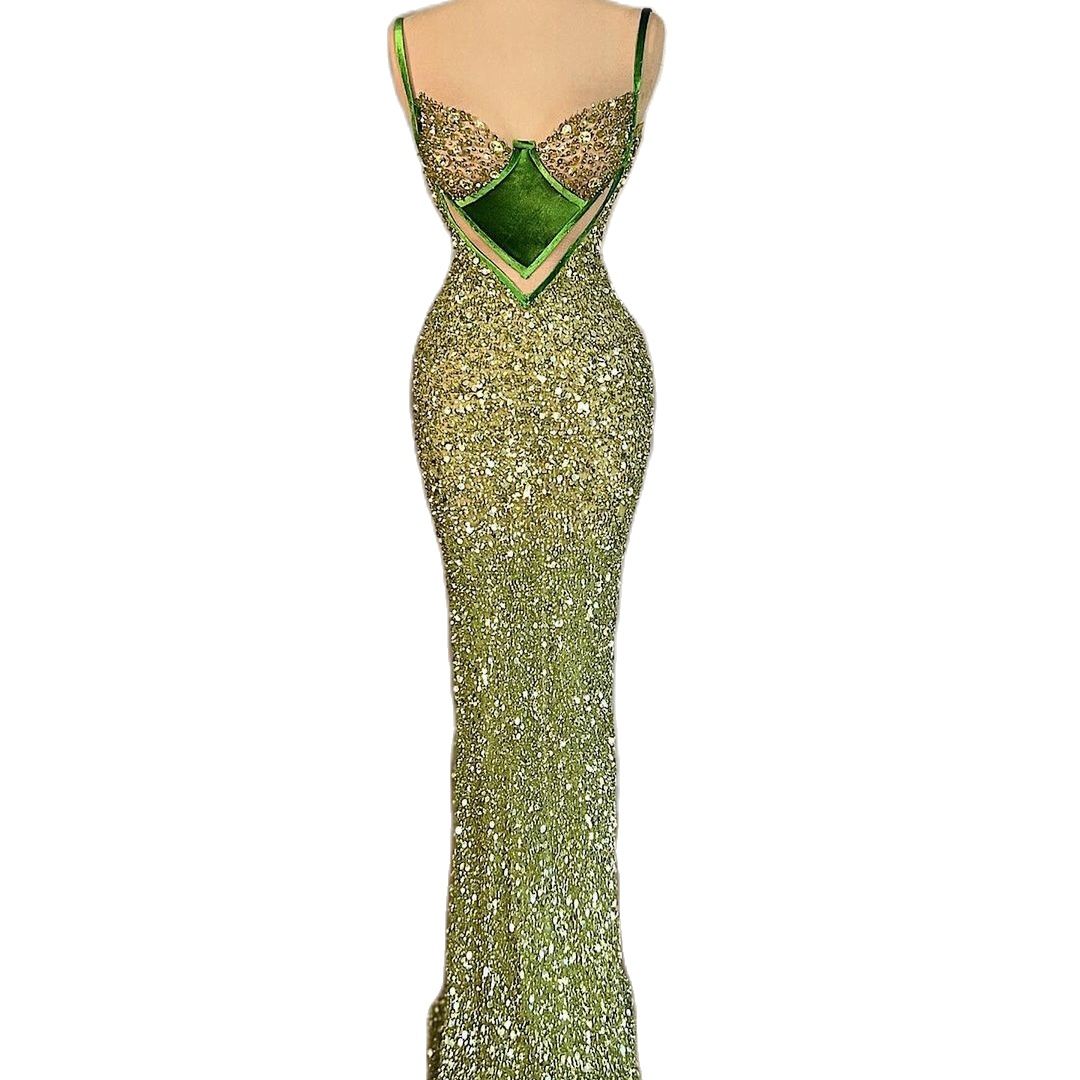 Sexy Spaghetti Straps Evening Dresses Fashion Sequins Mermaid Prom Dress Sleeveless Floor Length Formal Party Gowns