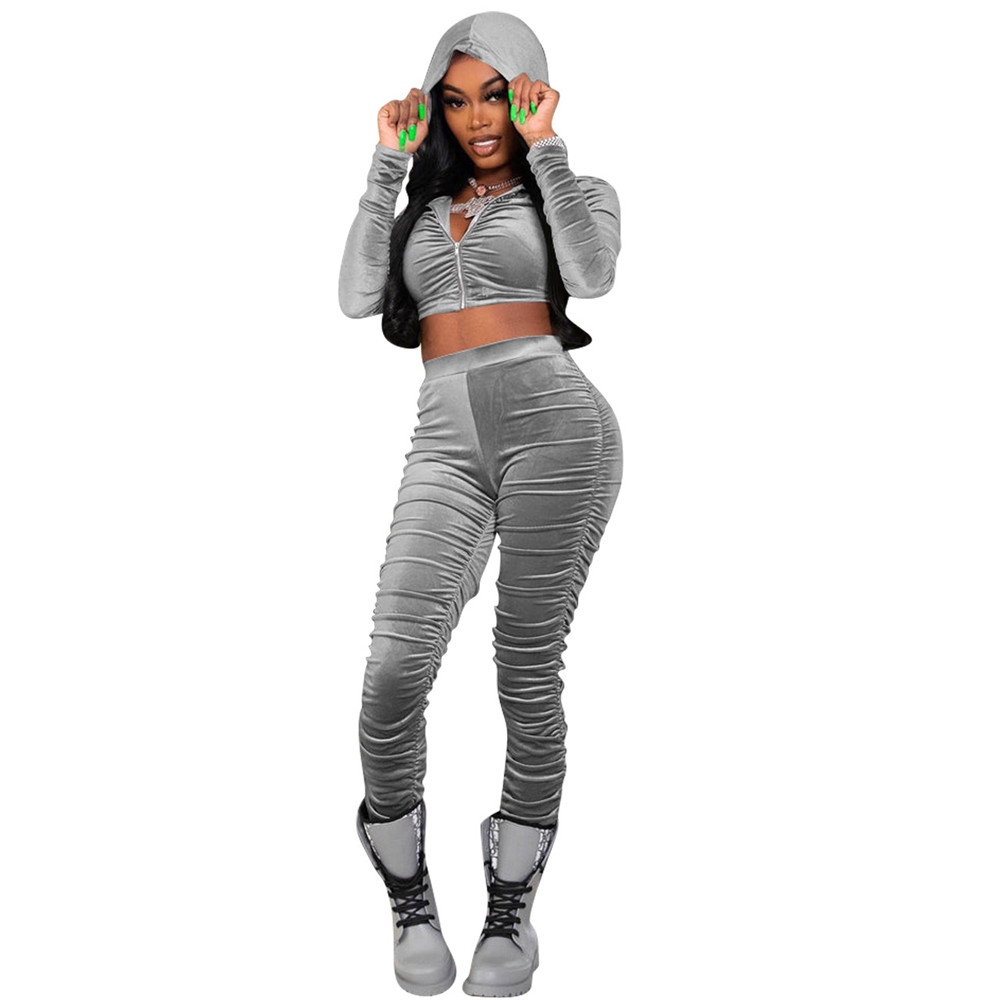 Designer Fall Winter Velvet Tracksuits Women Sweatsuits Long Sleeve Hooded Jacket and Stacked Pants Two Piece Sets Outfits Casual sports suits Sporswe