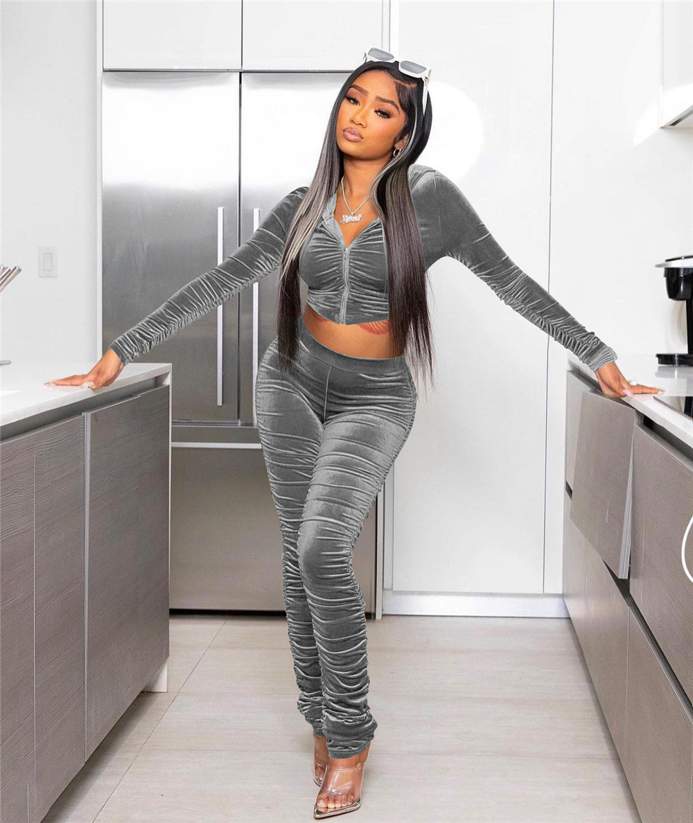 Designer Fall Winter Velvet Tracksuits Women Sweatsuits Long Sleeve Hooded Jacket and Stacked Pants Two Piece Sets Outfits Casual sports suits Sporswe