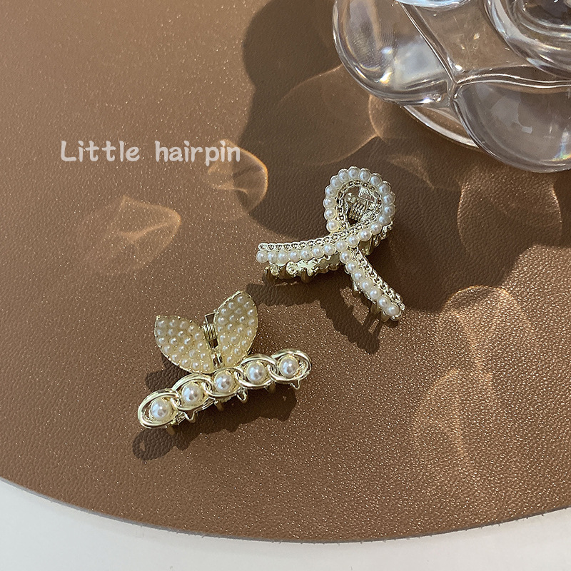 Geometric Alloy Mini Pearl Ribbon Hair Claw Crab Clip for Women Girls Gold Hollow Small Hairs Clips Shark Fashion Hair Accessories 1339