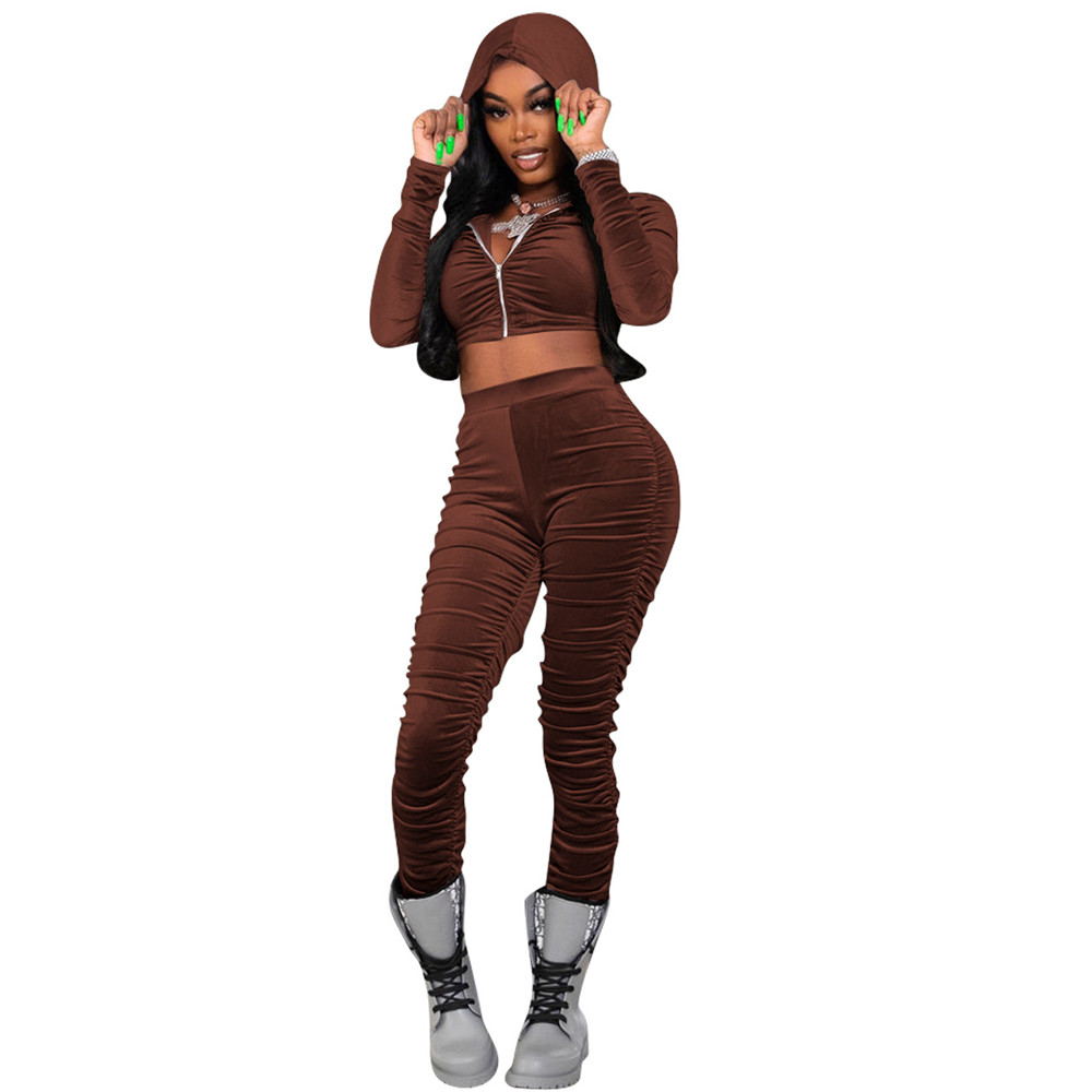 Designer Fall Winter Velvet Tracksuits Women Sweatsuits Long Sleeve Hooded Jacket and Stacked Pants Two Piece Sets Outfits Casual sports suits Sporswe