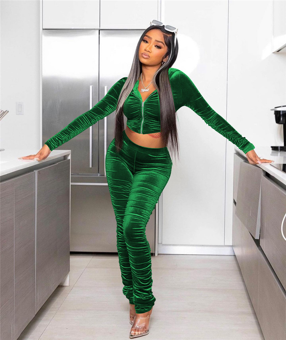 Designer Fall Winter Velvet Tracksuits Women Sweatsuits Long Sleeve Hooded Jacket and Stacked Pants Two Piece Sets Outfits Casual sports suits Sporswe