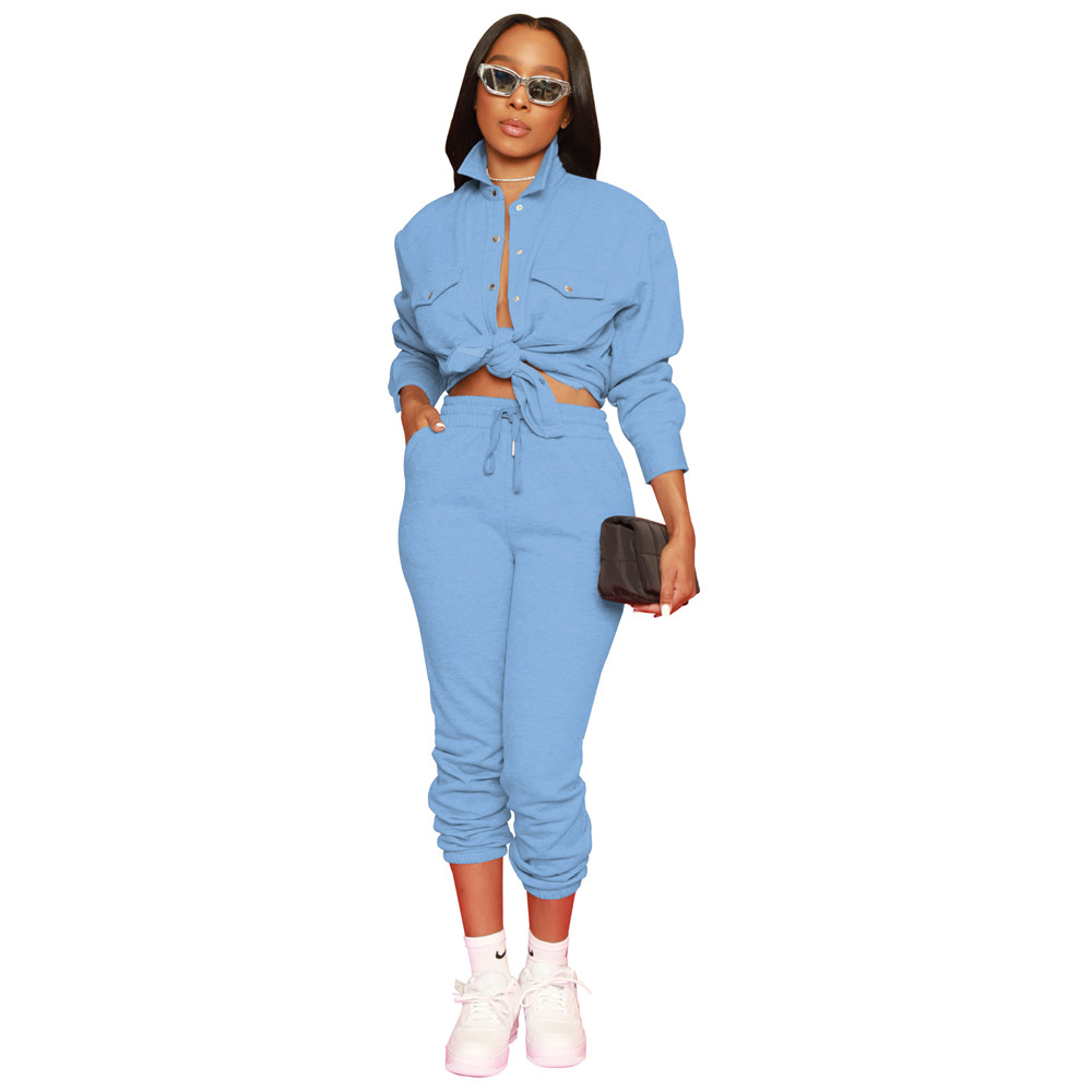 Designer Women Tracksuits Fall Winter Sweatsuits Long Sleeve Turn-down Collar Shirt and Pants Two Piece Sets Solid Outfits Casual jogger suits Sporswe