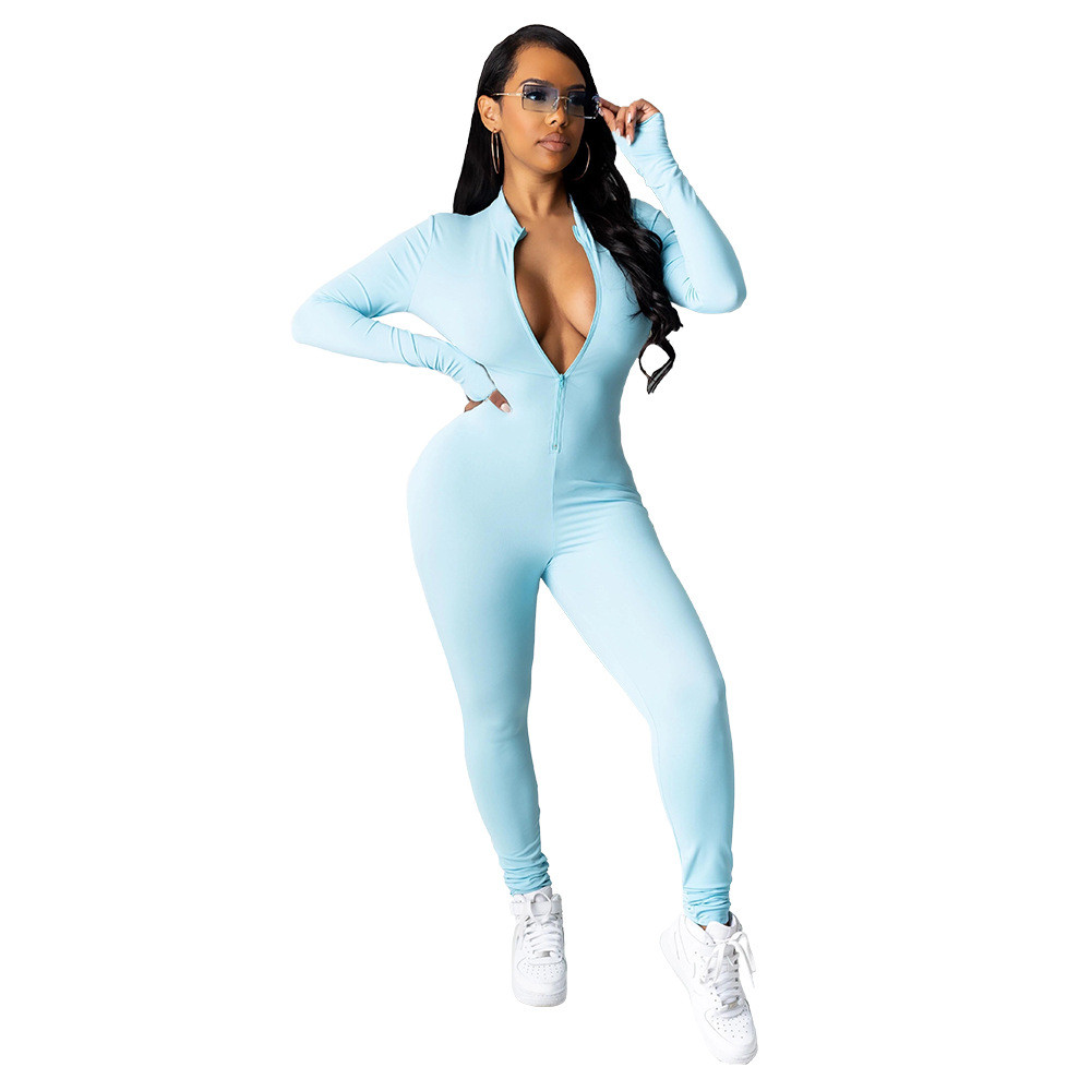 Designer jumpsuits Women Fall Winter Long Sleeve Bodycon Rompers Solid Zipper Jumpsuits One Piece Outfits Skinny Overalls leggings Casual Streetwear 8