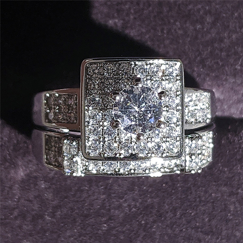 Choucong Brand Wedding Rings Luxury Jewelry 925 Sterling Silver Round Cut White Topaz CZ Diamond Gemstones Eternity Party Women Couple Bridal Couple R