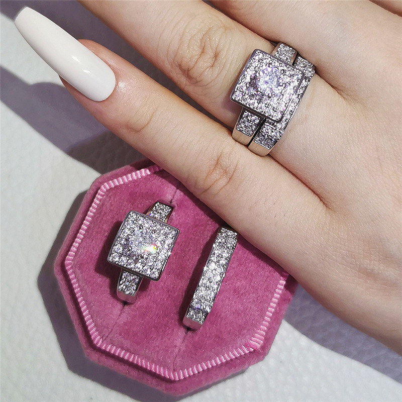 Choucong Brand Wedding Rings Luxury Jewelry 925 Sterling Silver Round Cut White Topaz CZ Diamond Gemstones Eternity Party Women Couple Bridal Couple R