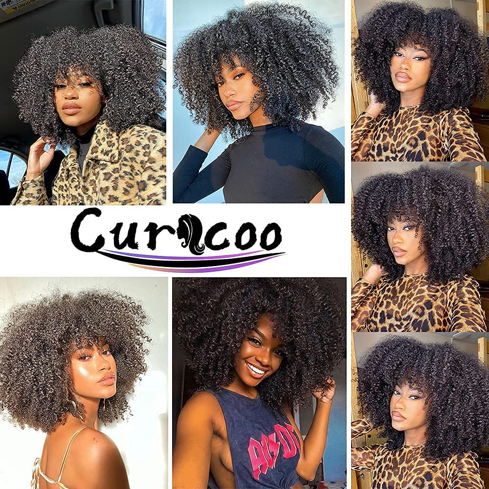 Glueless real human afro kinky Curly wigs With Bangs for Black Women full machine made Kinki afro pixie curl Hair Wig None lace 150%density wholesale 